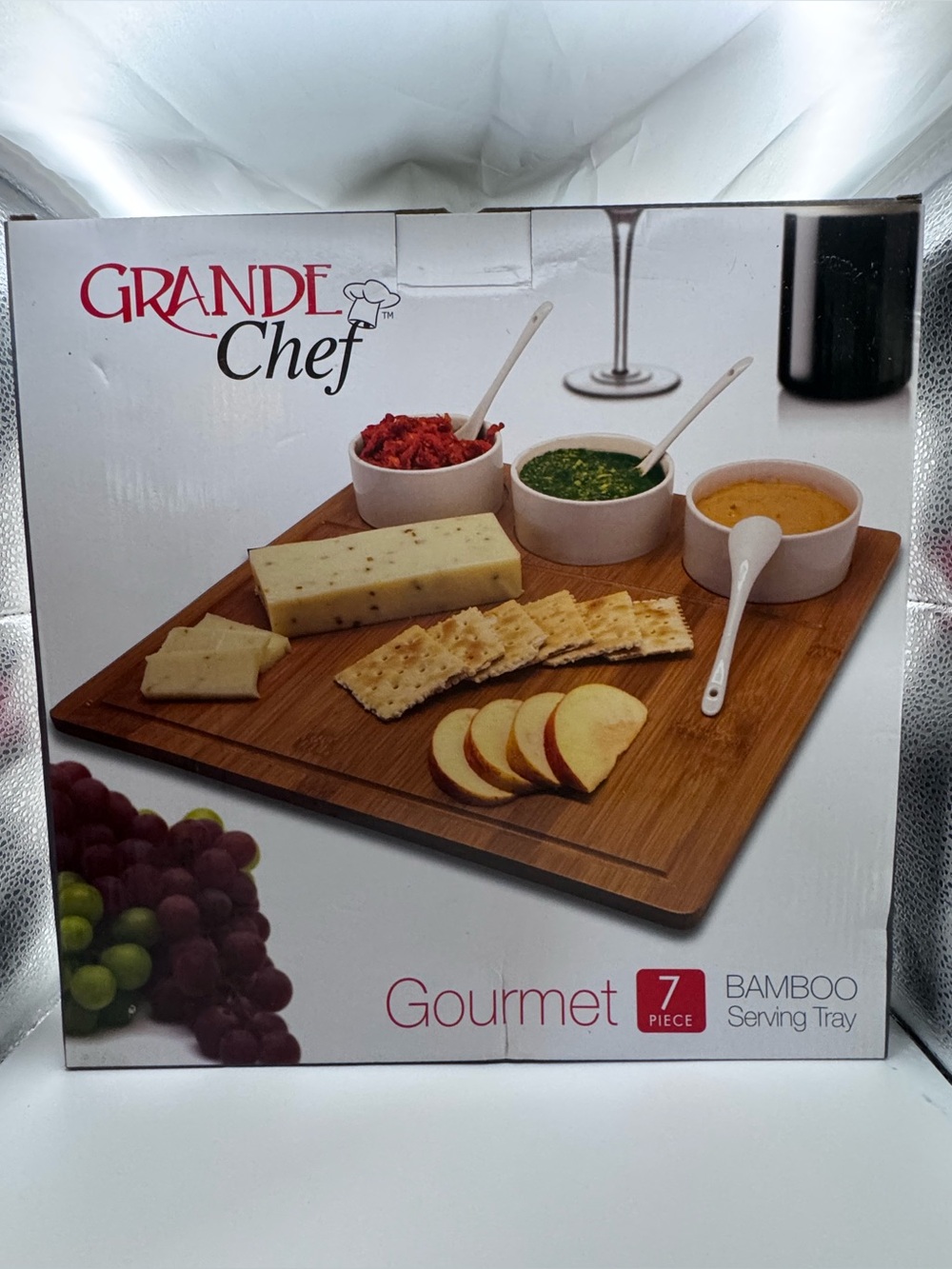 Grande Chef Gourmet 7 Piece Bamboo Charcuterie Cheese Serving Tray NEW/NIB